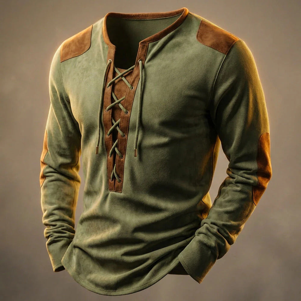 CAMICIA HENLEY IN PELLE SCAMOSCIATA